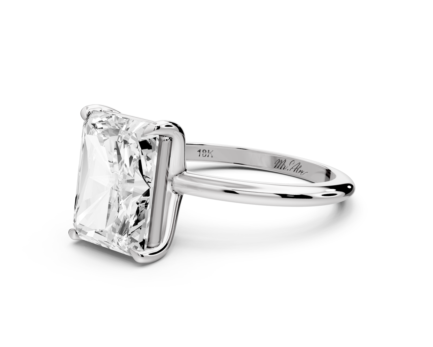 Odessa - 4ct 14k white gold radiant Knife Edge Solitaire Engagement Ring