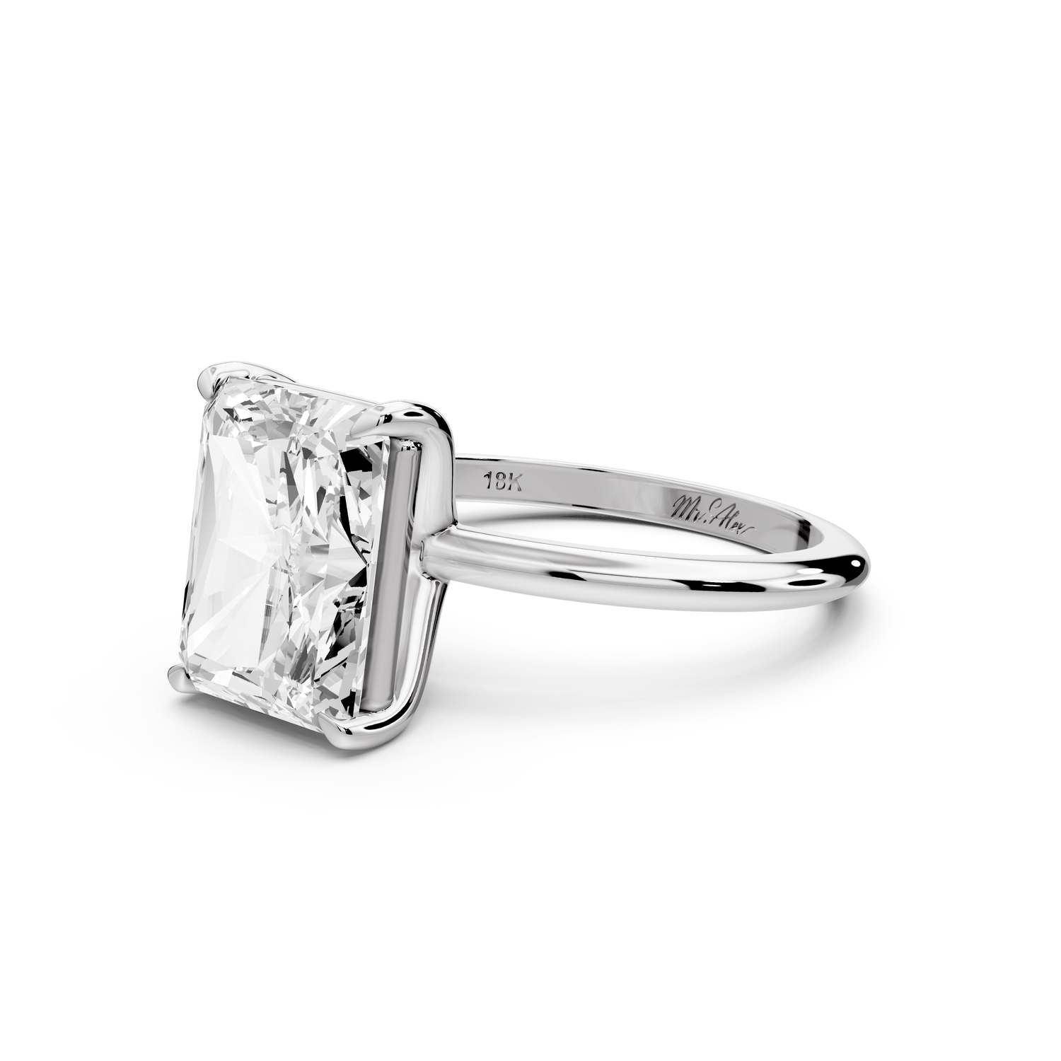 Odessa - 4ct 14k white gold radiant Knife Edge Solitaire Engagement Ring