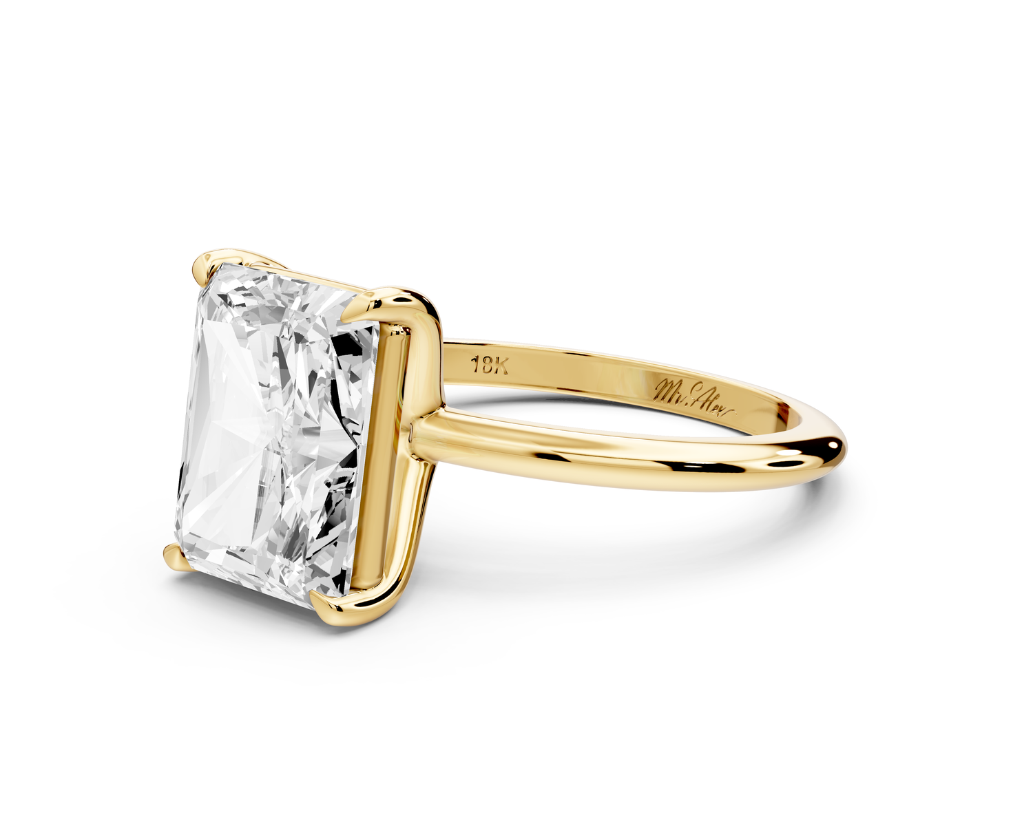 Odessa - 4ct 14k yellow gold radiant Knife Edge Solitaire Engagement Ring