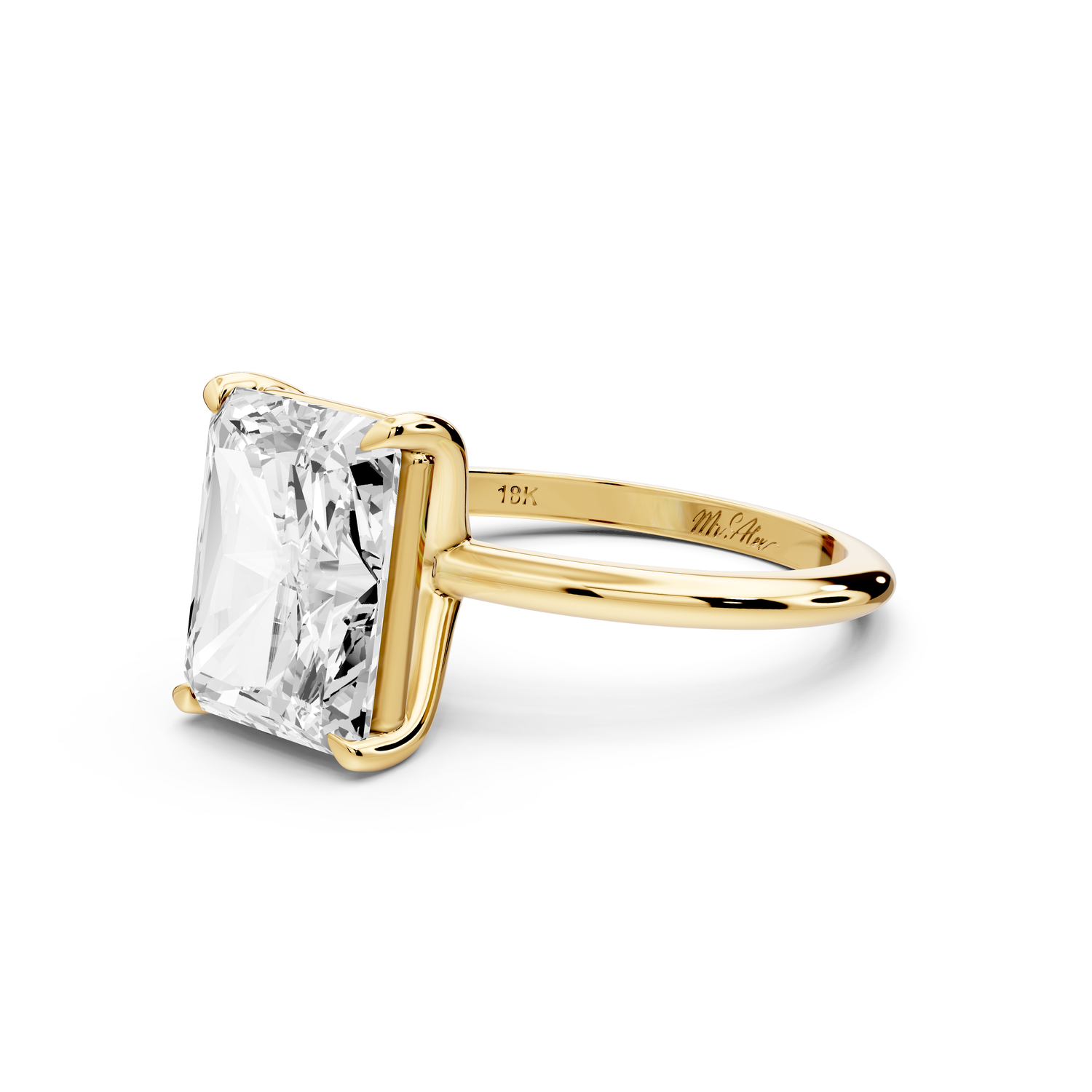 Odessa - 4ct 14k yellow gold radiant Knife Edge Solitaire Engagement Ring
