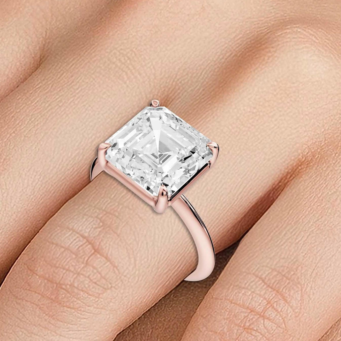 Odessa - 5ct 14k rose gold asscher Knife Edge Solitaire Engagement Ring