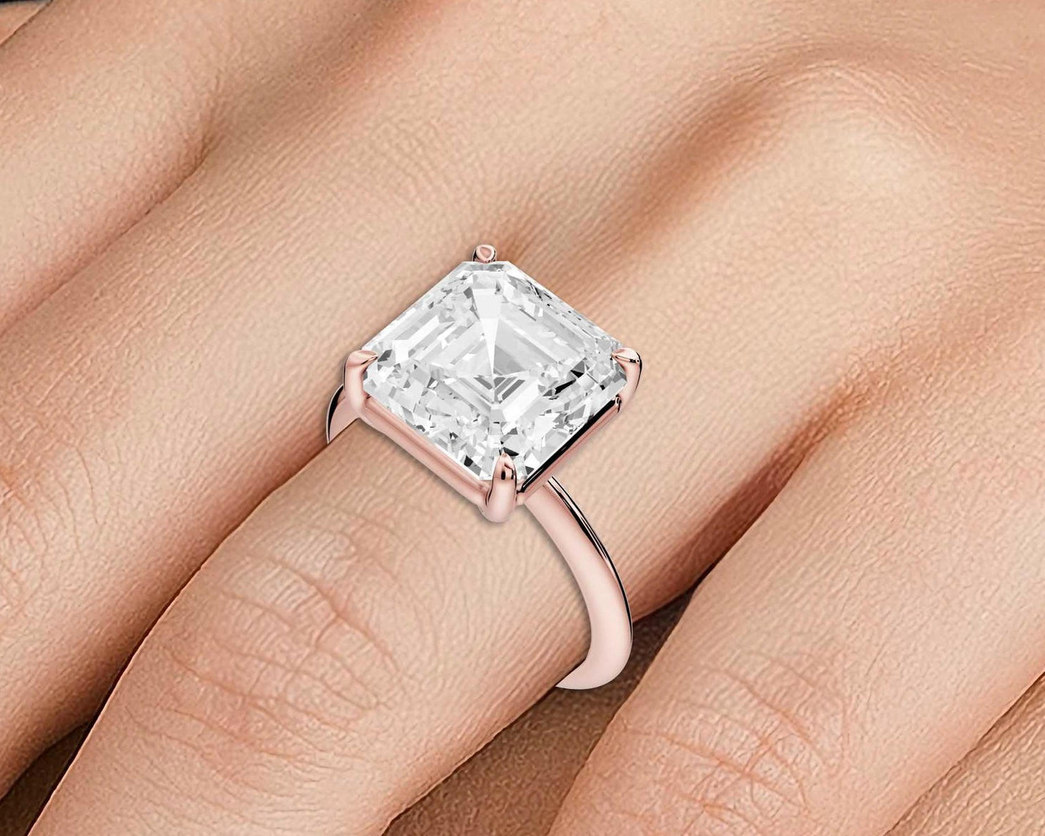 Odessa - 5ct 14k rose gold asscher Knife Edge Solitaire Engagement Ring