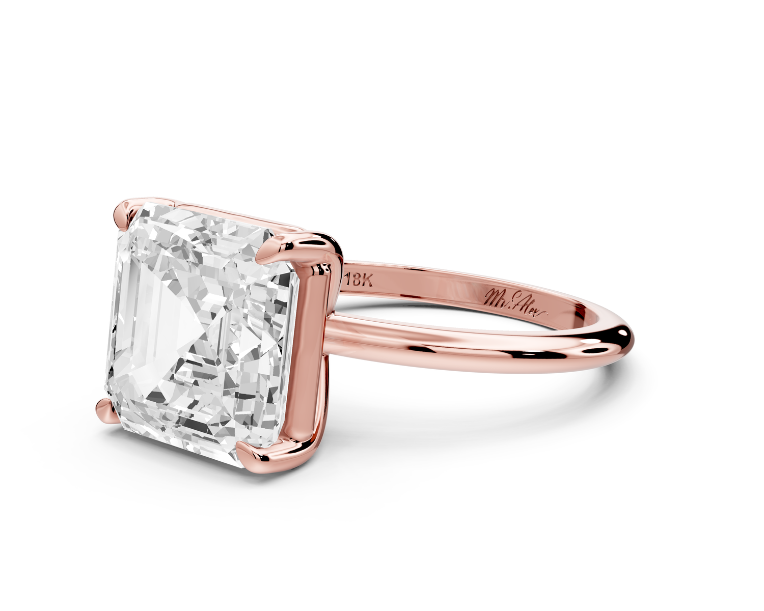 Odessa - 5ct 14k rose gold asscher Knife Edge Solitaire Engagement Ring