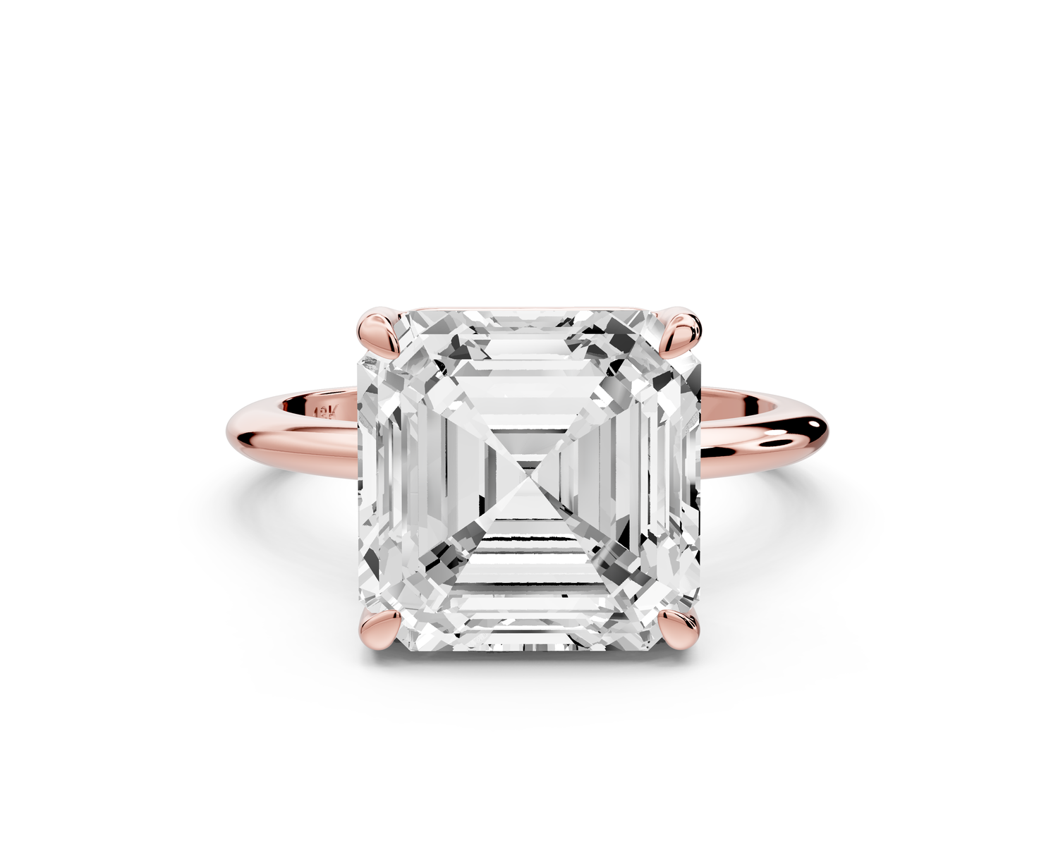 Odessa - 5ct 14k rose gold asscher Knife Edge Solitaire Engagement Ring