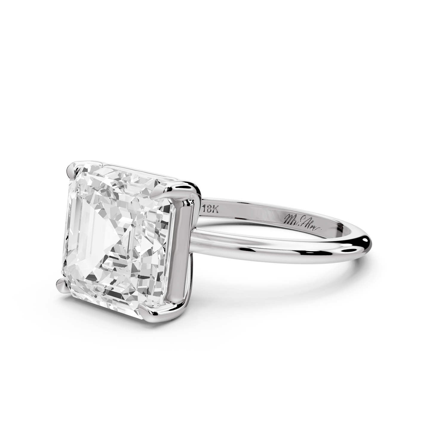 Odessa - 5ct 14k white gold asscher Knife Edge Solitaire Engagement Ring