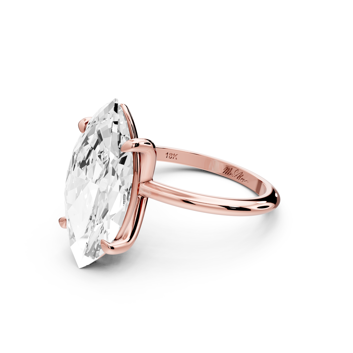 Odessa - 5ct 14k rose gold marquise Knife Edge Solitaire Engagement Ring