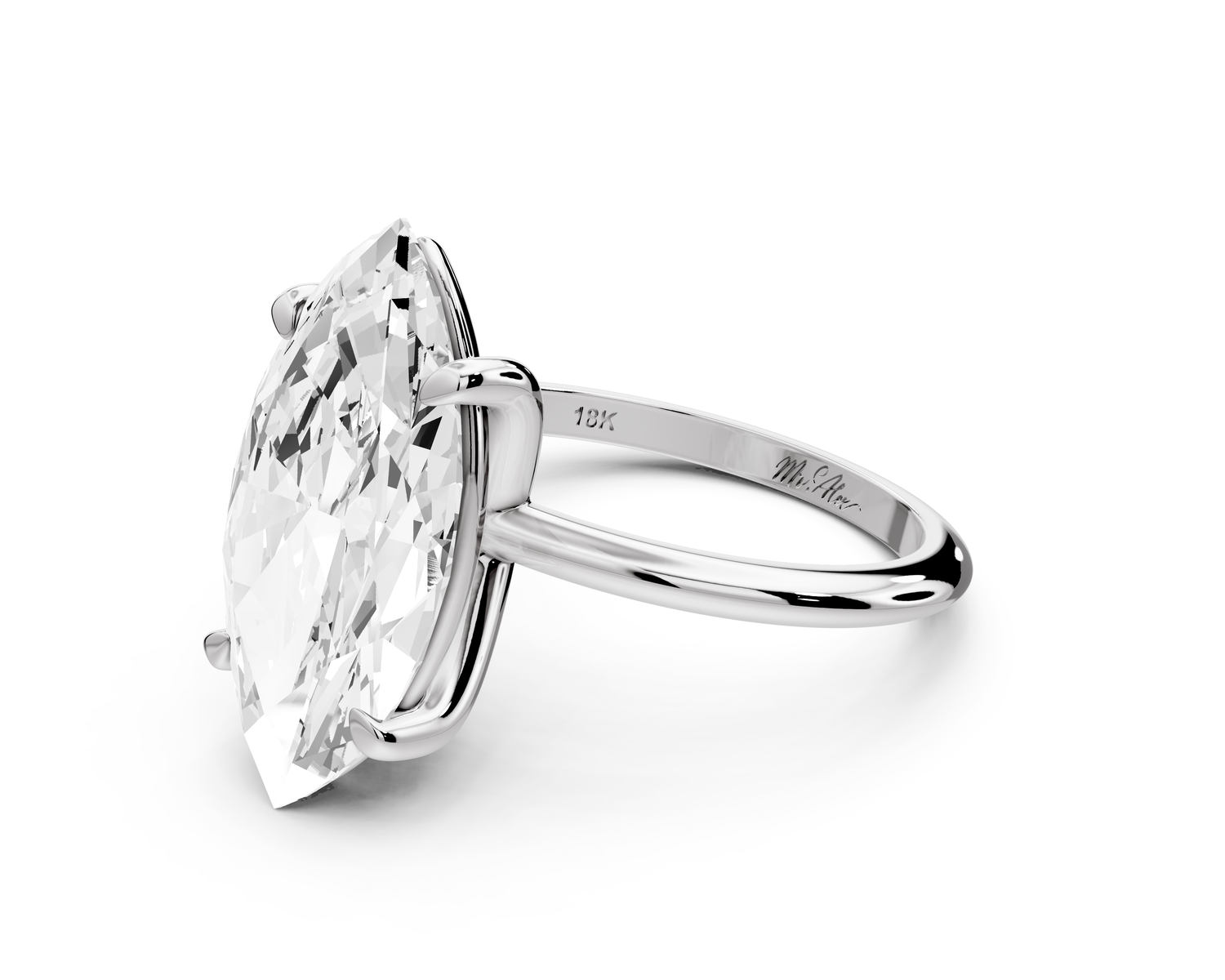 Odessa - 5ct 14k white gold marquise Knife Edge Solitaire Engagement Ring