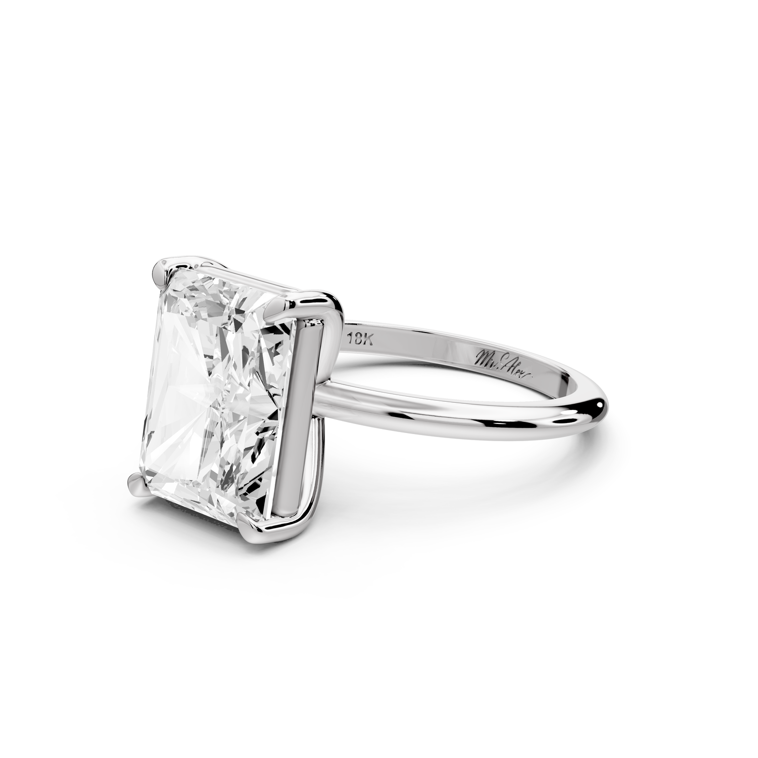 Odessa - 5ct 14k white gold radiant Knife Edge Solitaire Engagement Ring