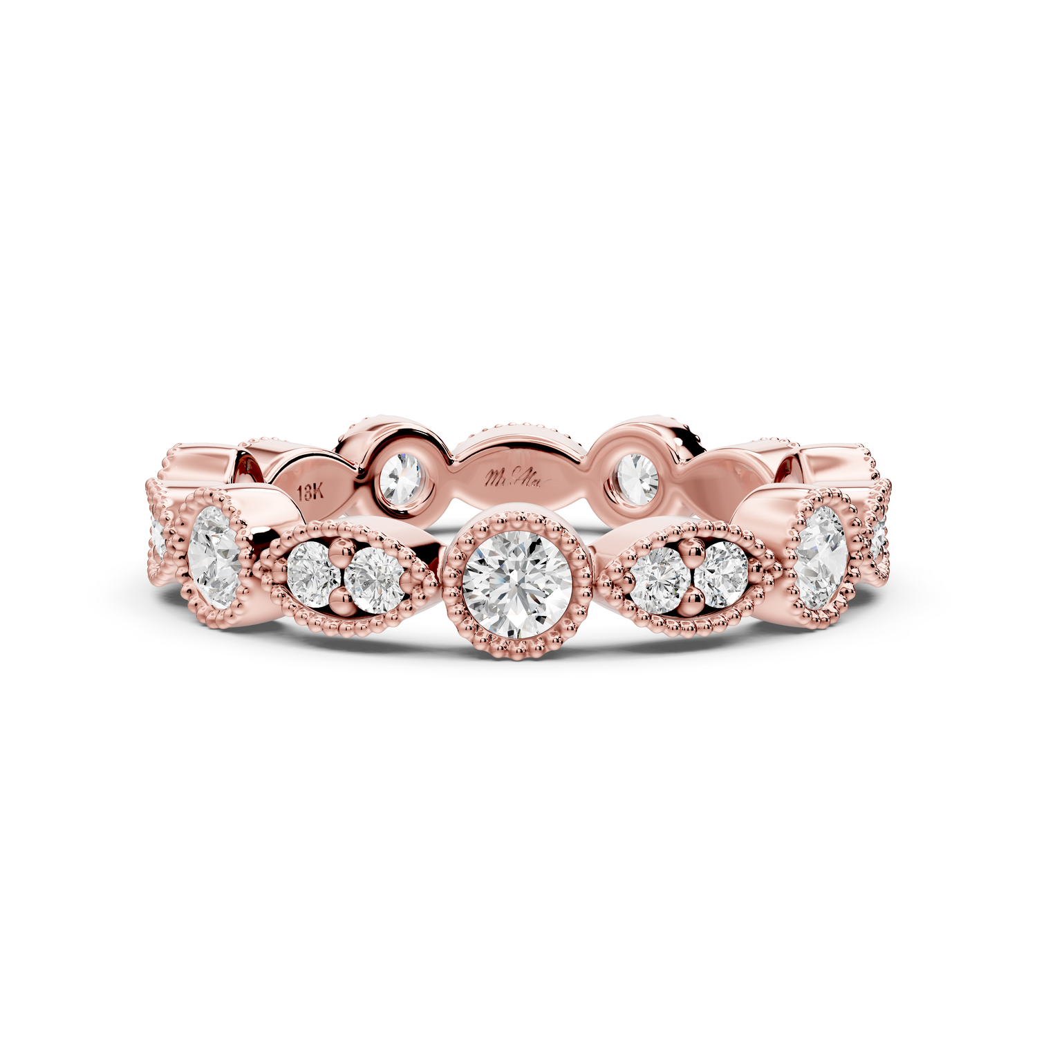 Belrose - 0.83ct 18k rose gold Vintage Milgrain Diamond Eternity Band Ring