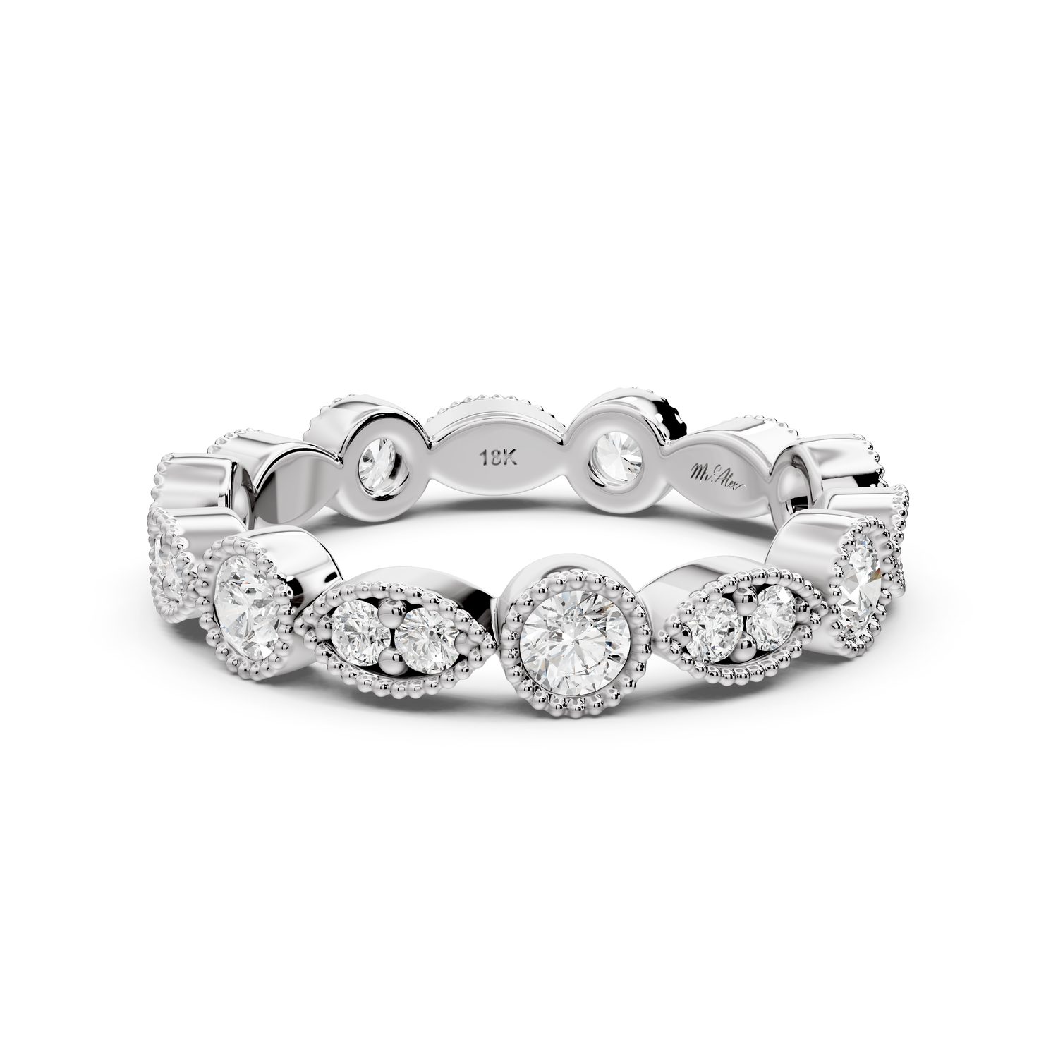 Belrose - 0.83ct 14k white gold Vintage Milgrain Diamond Eternity Band Ring