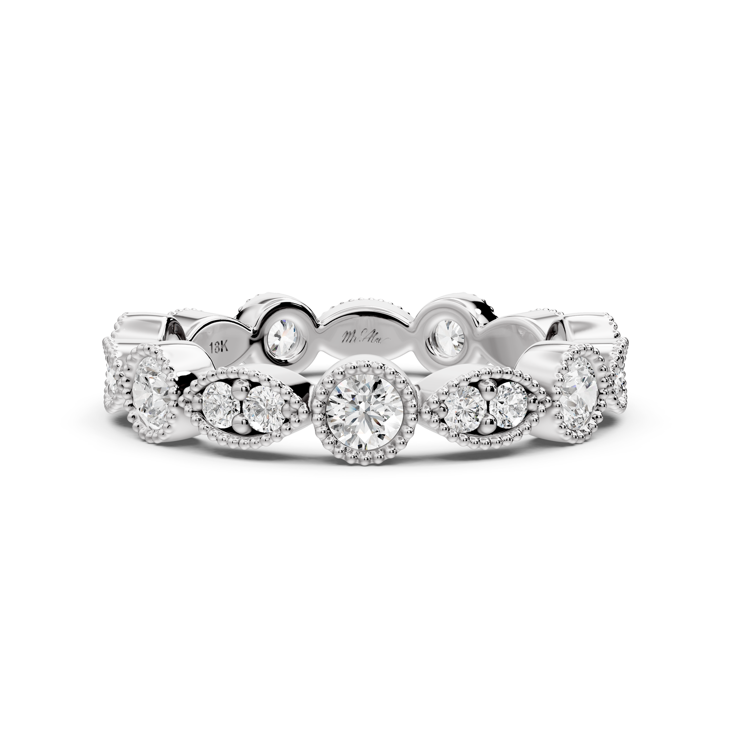 Belrose - 0.83ct 18k white gold Vintage Milgrain Diamond Eternity Band Ring