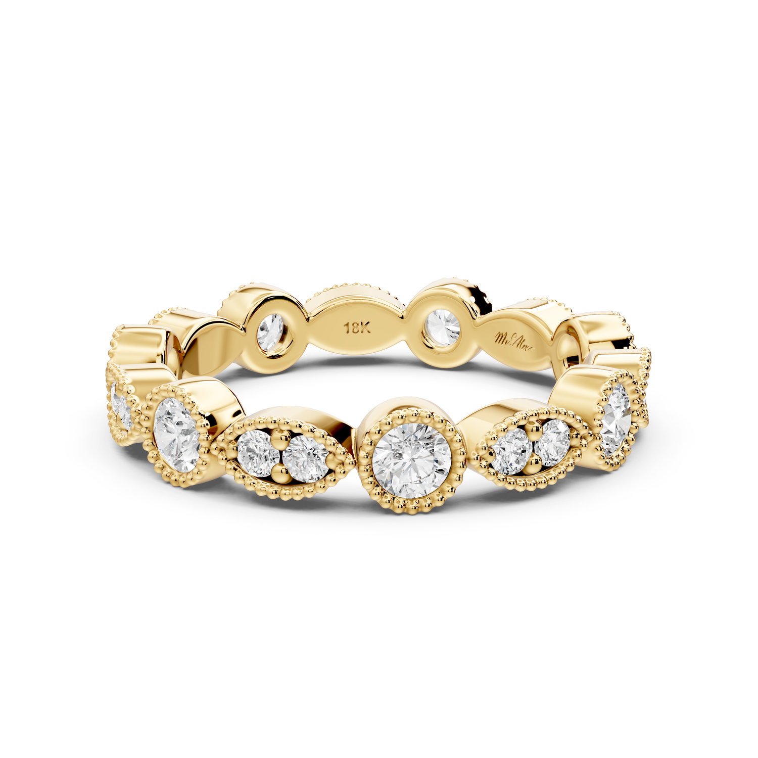 Belrose - 0.83ct 14k yellow gold Vintage Milgrain Diamond Eternity Band Ring