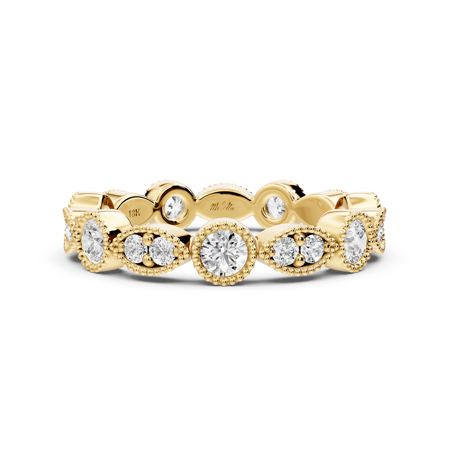 Belrose - 0.83ct 18k yellow gold Vintage Milgrain Diamond Eternity Band Ring