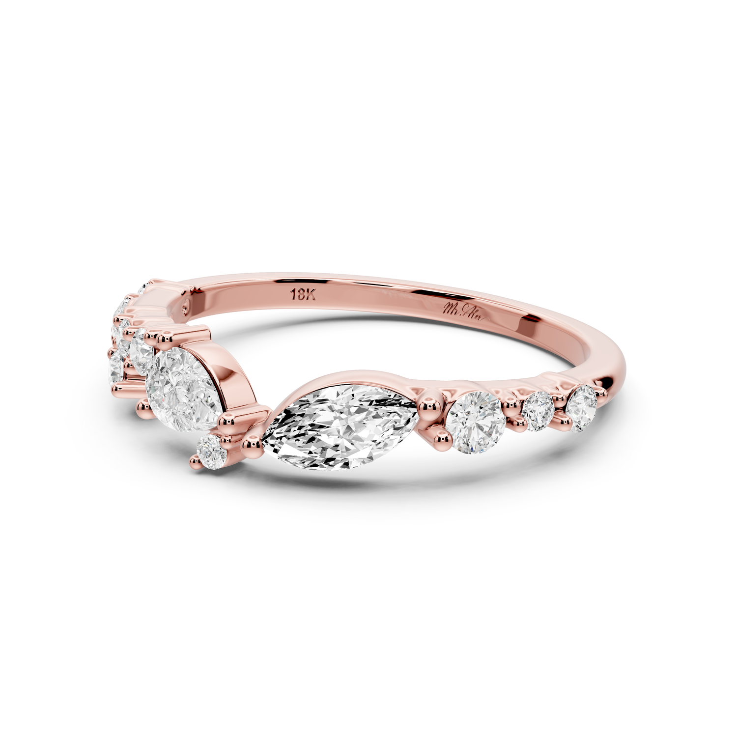 Solara - 0.50ct 14k rose gold Mixed-Cut Diamond Cluster Wedding Band Ring