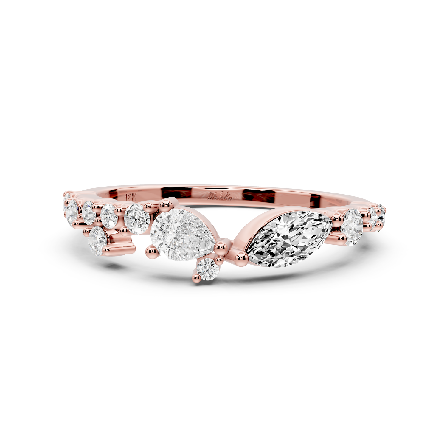 Solara - 0.50ct 18k rose gold Mixed-Cut Diamond Cluster Wedding Band Ring