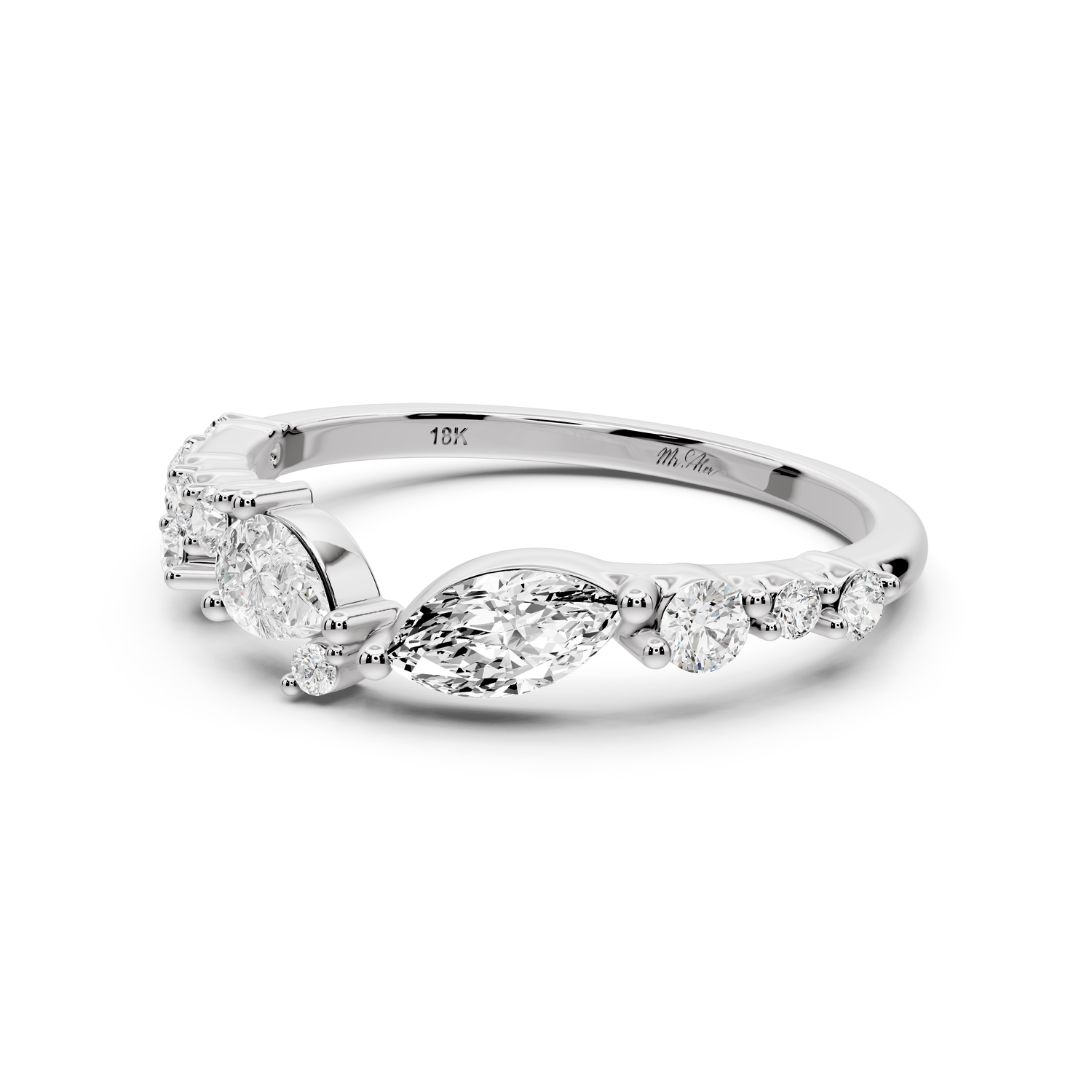 Solara - 0.50ct 14k white gold Mixed-Cut Diamond Cluster Wedding Band Ring