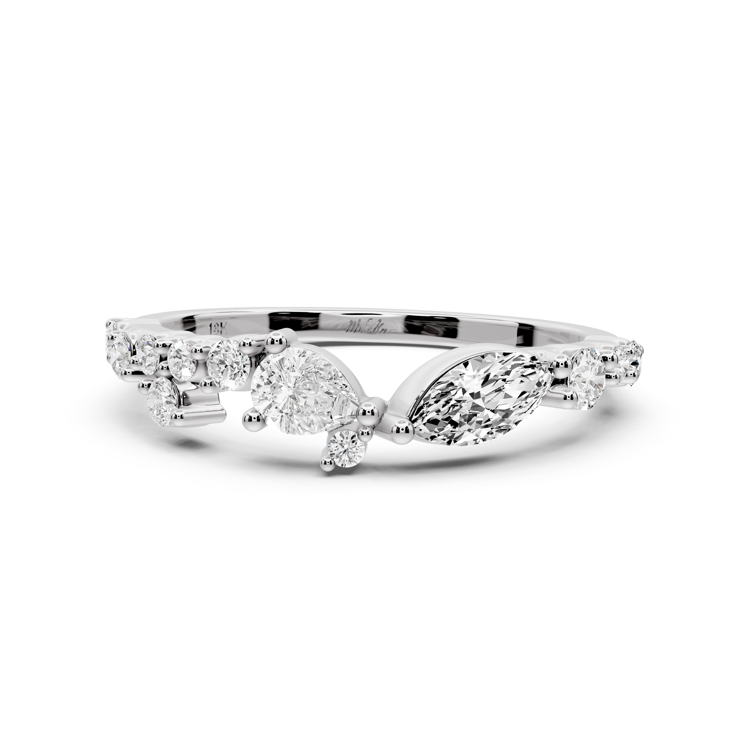 Solara - 0.50ct 14k white gold Mixed-Cut Diamond Cluster Wedding Band Ring