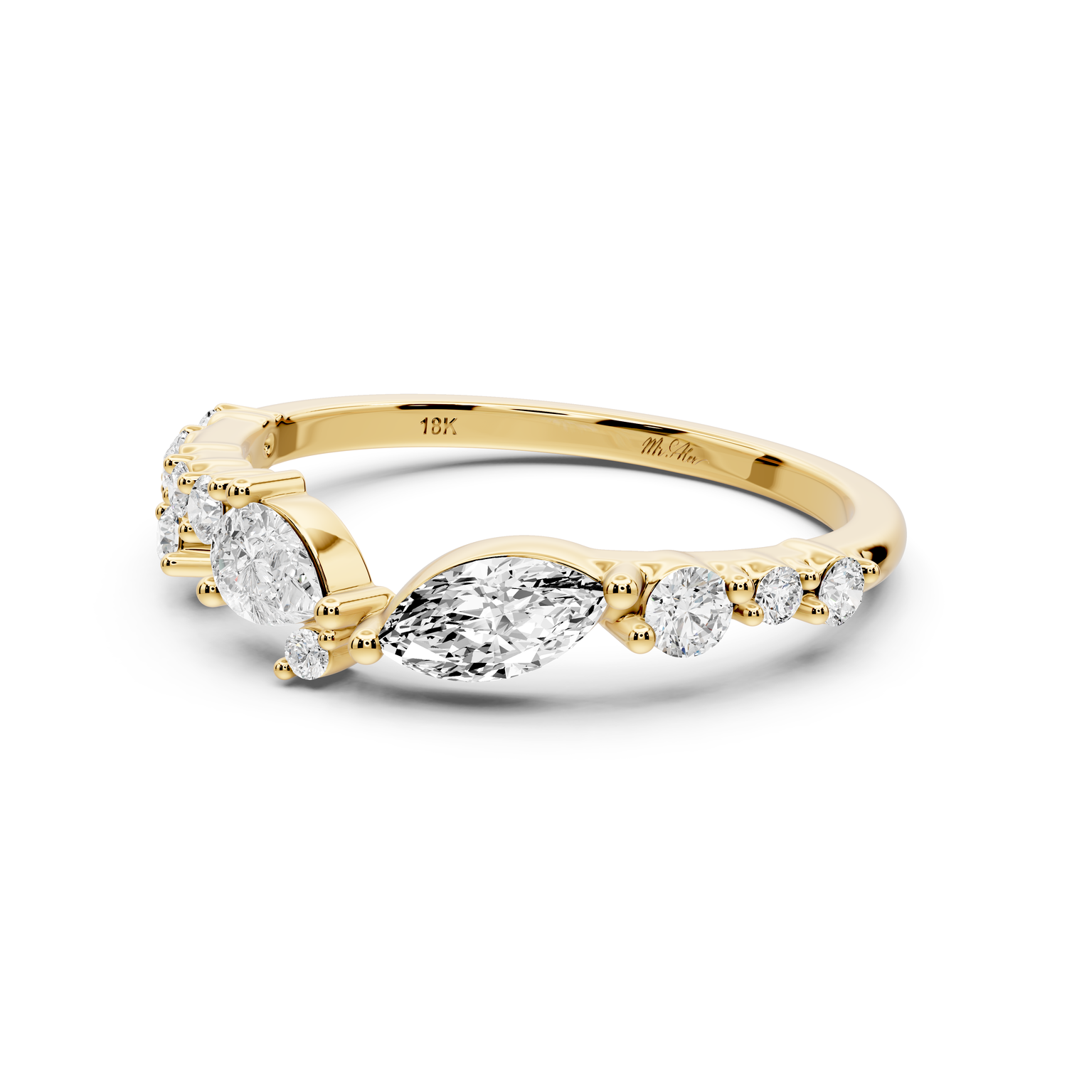 Solara - 0.50ct 18k yellow gold Mixed-Cut Diamond Cluster Wedding Band Ring