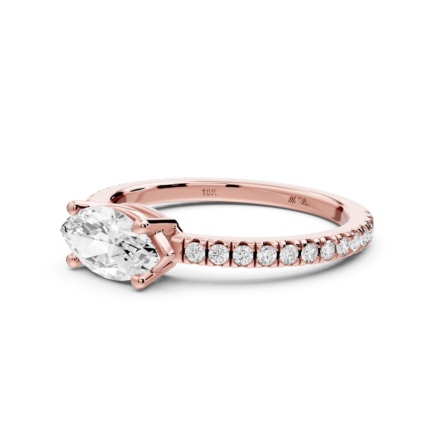 Rosina - 0.82ct 14k rose gold Marquise Diamond Pavé Ring