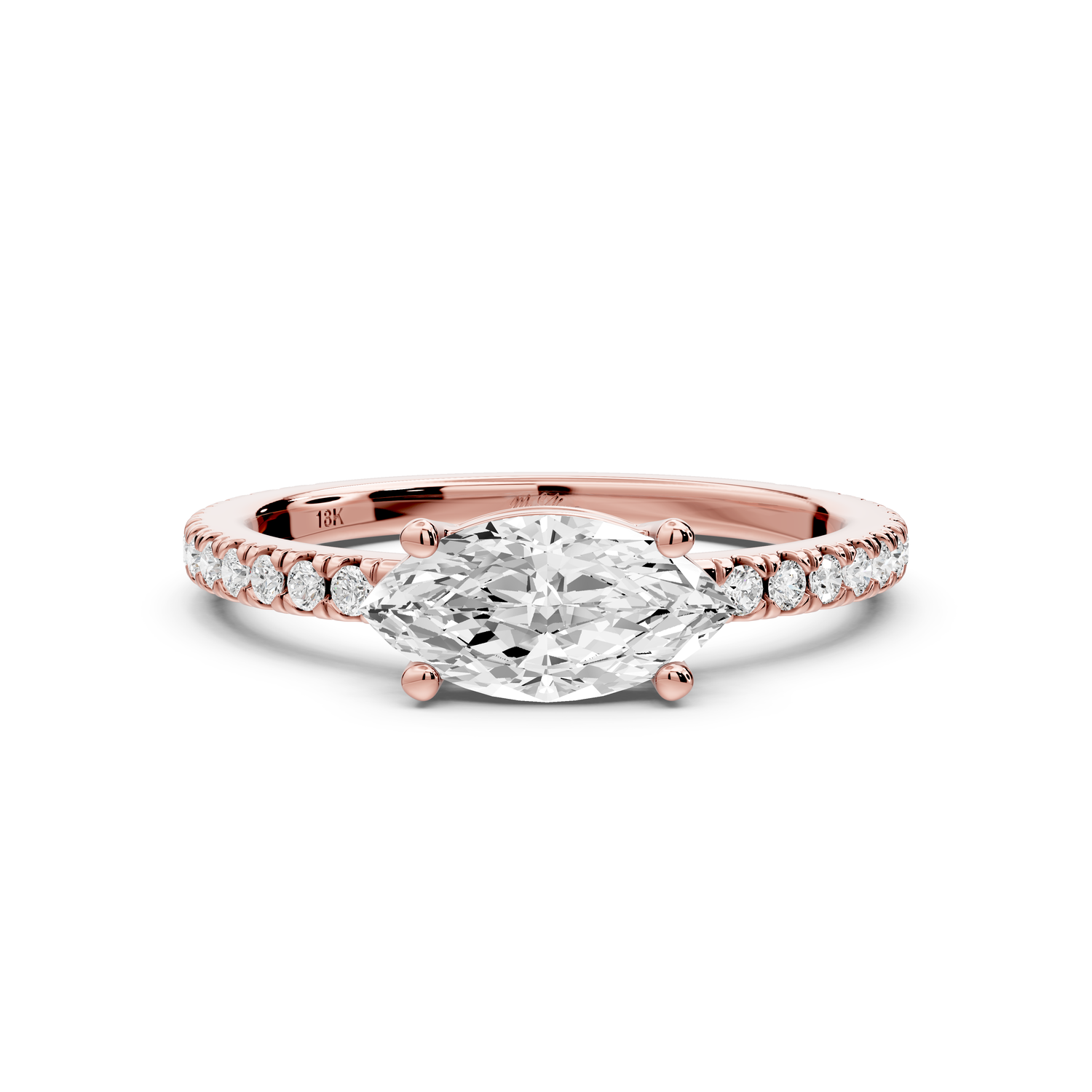 Rosina - 0.82ct 14k rose gold Marquise Diamond Pavé Ring