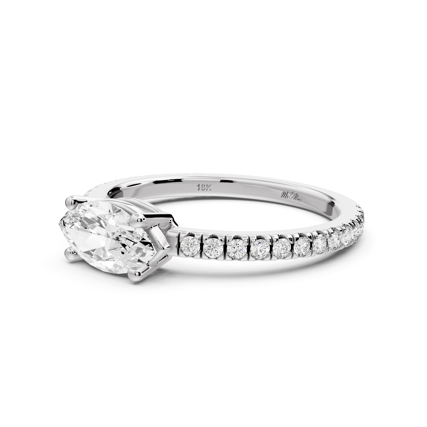 Rosina - 0.82ct 14k white gold Marquise Diamond Pavé Ring