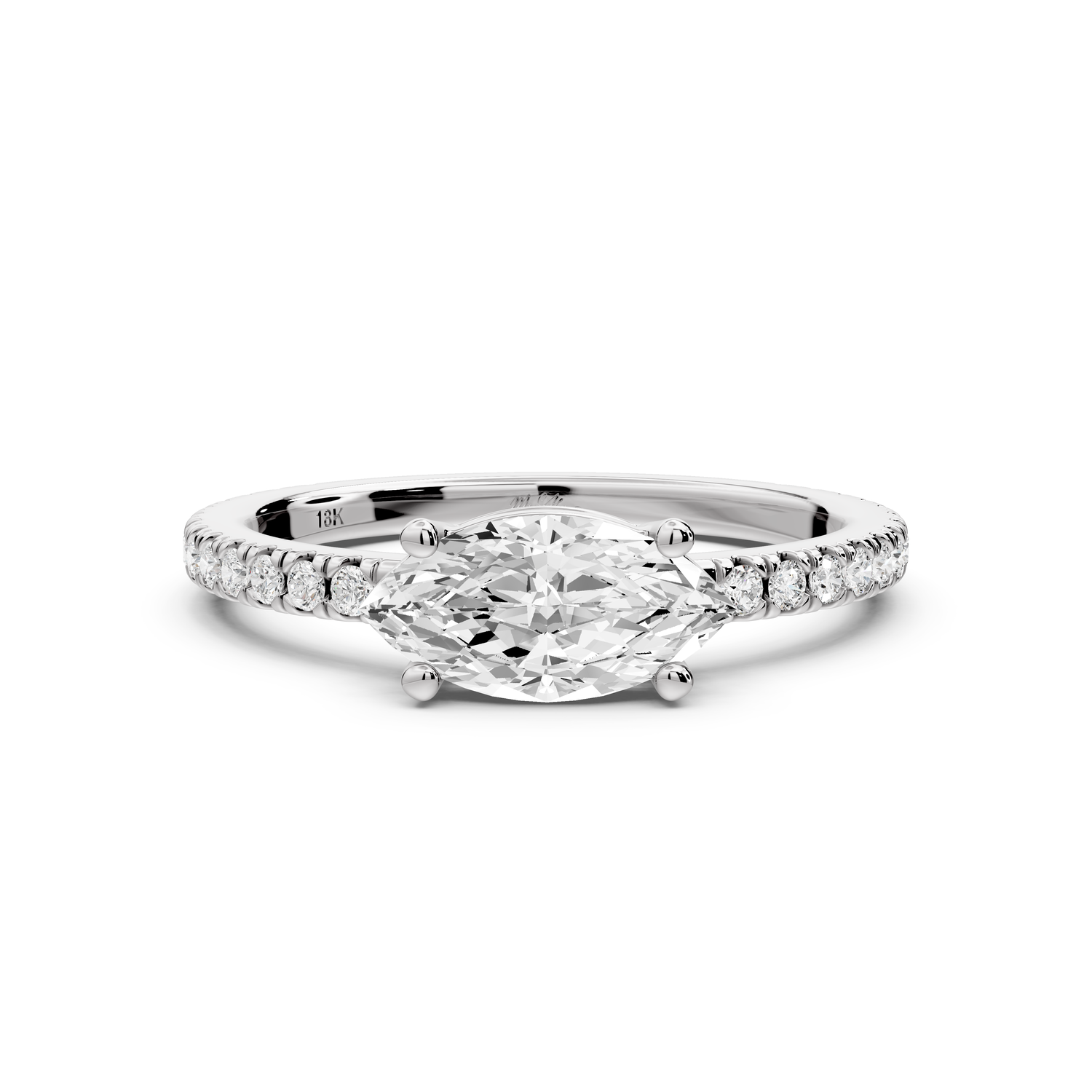 Rosina - 0.82ct 14k white gold Marquise Diamond Pavé Ring