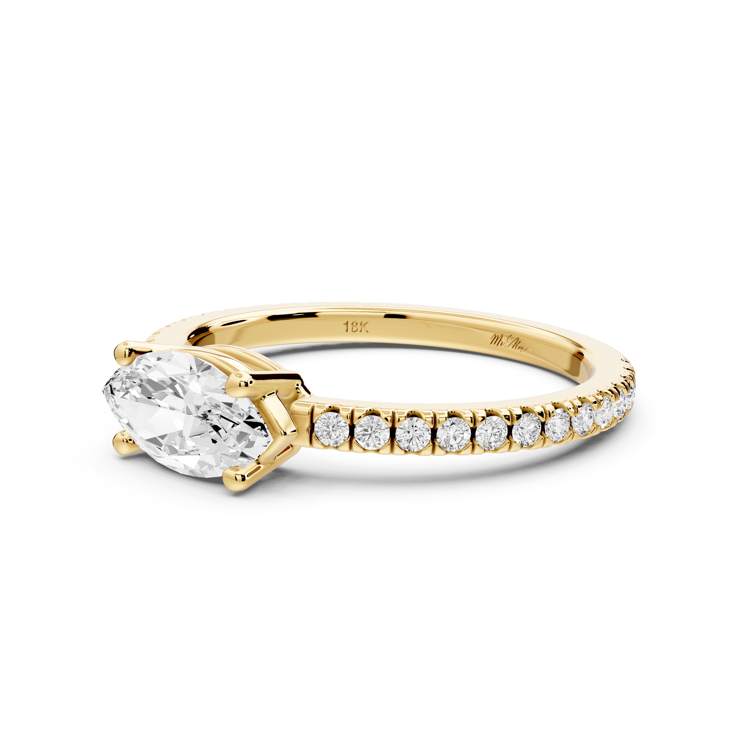 Rosina - 0.82ct 14k yellow gold Marquise Diamond Pavé Ring