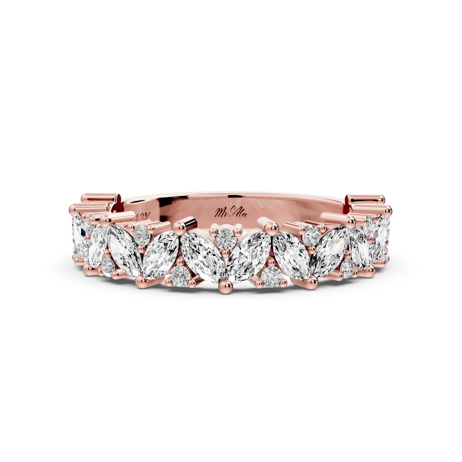 Lucia - 0.84ct 14k rose gold Marquise Cluster Diamond Eternity Band Ring