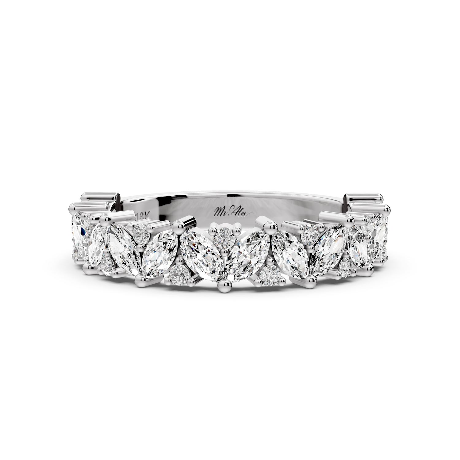 Lucia - 0.84ct 14k white gold Marquise Cluster Diamond Eternity Band Ring