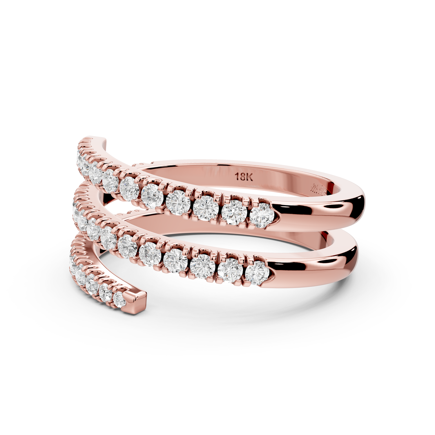 Giselle - 0.59ct 18k rose gold Diamond Pavé Triple-Row Wrap Ring
