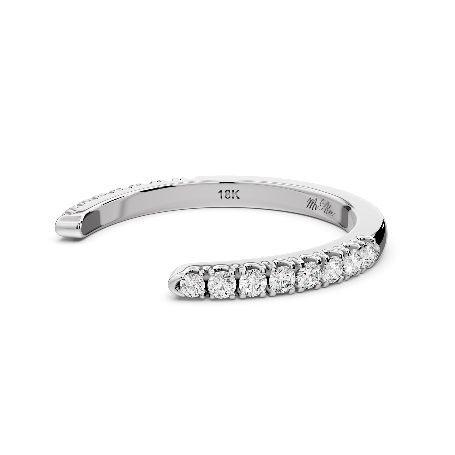 Zara - 0.24ct 14k white gold Diamond Pavé Open Cuff Ring