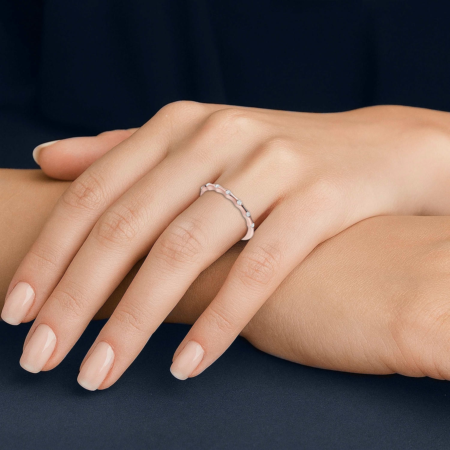 Kiara - 0.07ct 14k rose gold Bezel-Set Diamond Station Ring