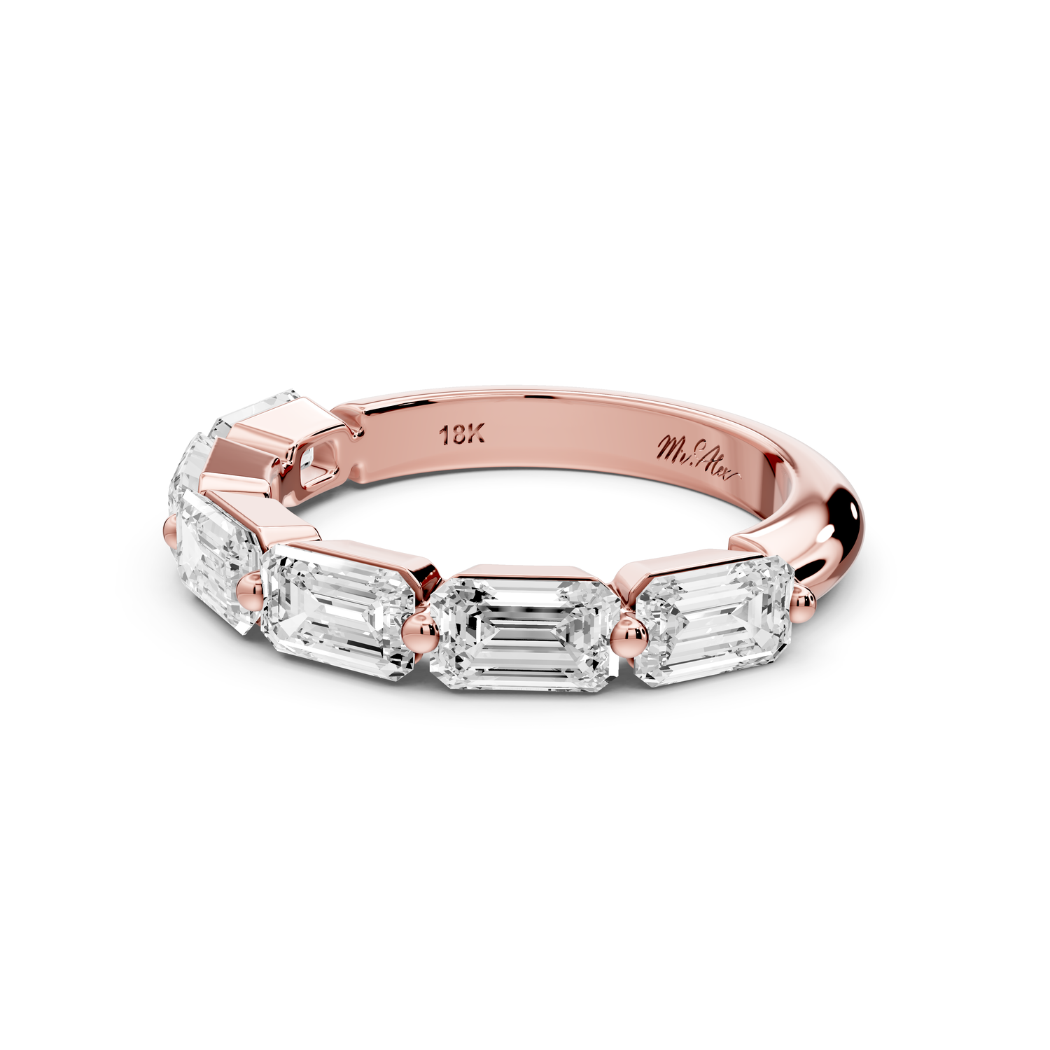 Nitzan - 2.01ct 18k rose gold Seven-Stone Emerald-Cut Diamond Wedding Band Ring