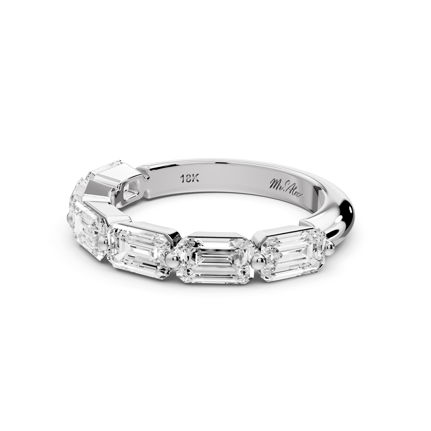 Nitzan - 2.01ct 14k white gold Seven-Stone Emerald-Cut Diamond Wedding Band Ring
