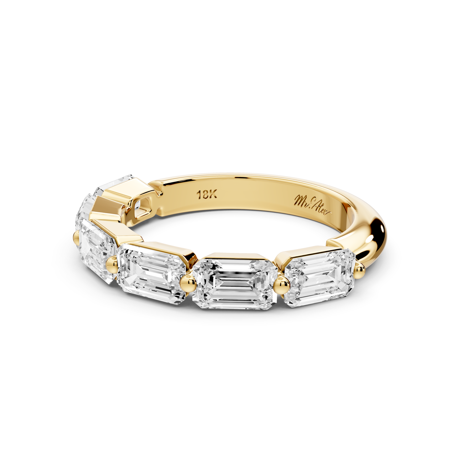 Nitzan - 2.01ct 18k yellow gold Seven-Stone Emerald-Cut Diamond Wedding Band Ring