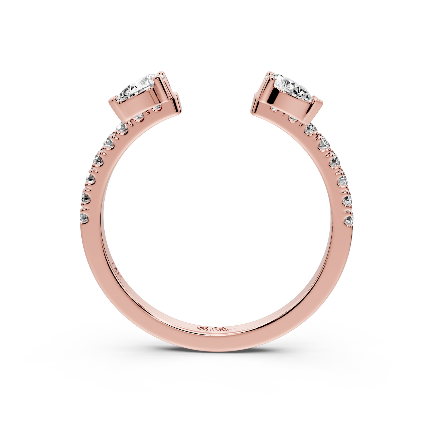 Cris - 0.43ct 14k rose gold Two-Stone Pear Diamond Pavé Cuff Ring