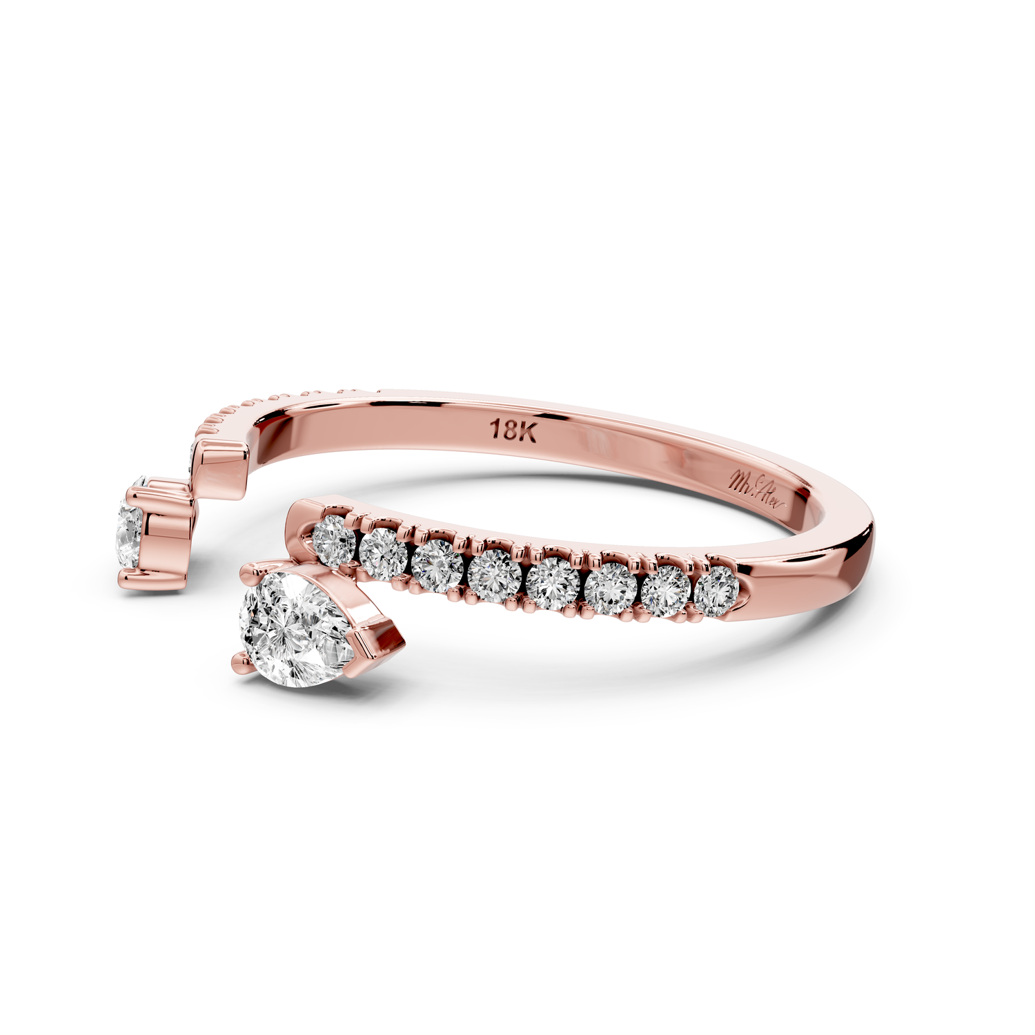 Cris - 0.43ct 14k white gold Two-Stone Pear Diamond Pavé Cuff Ring
