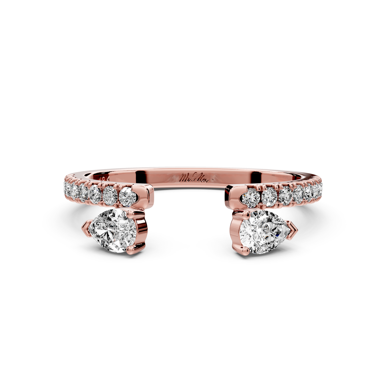 Cris - 0.43ct 14k rose gold Two-Stone Pear Diamond Pavé Cuff Ring