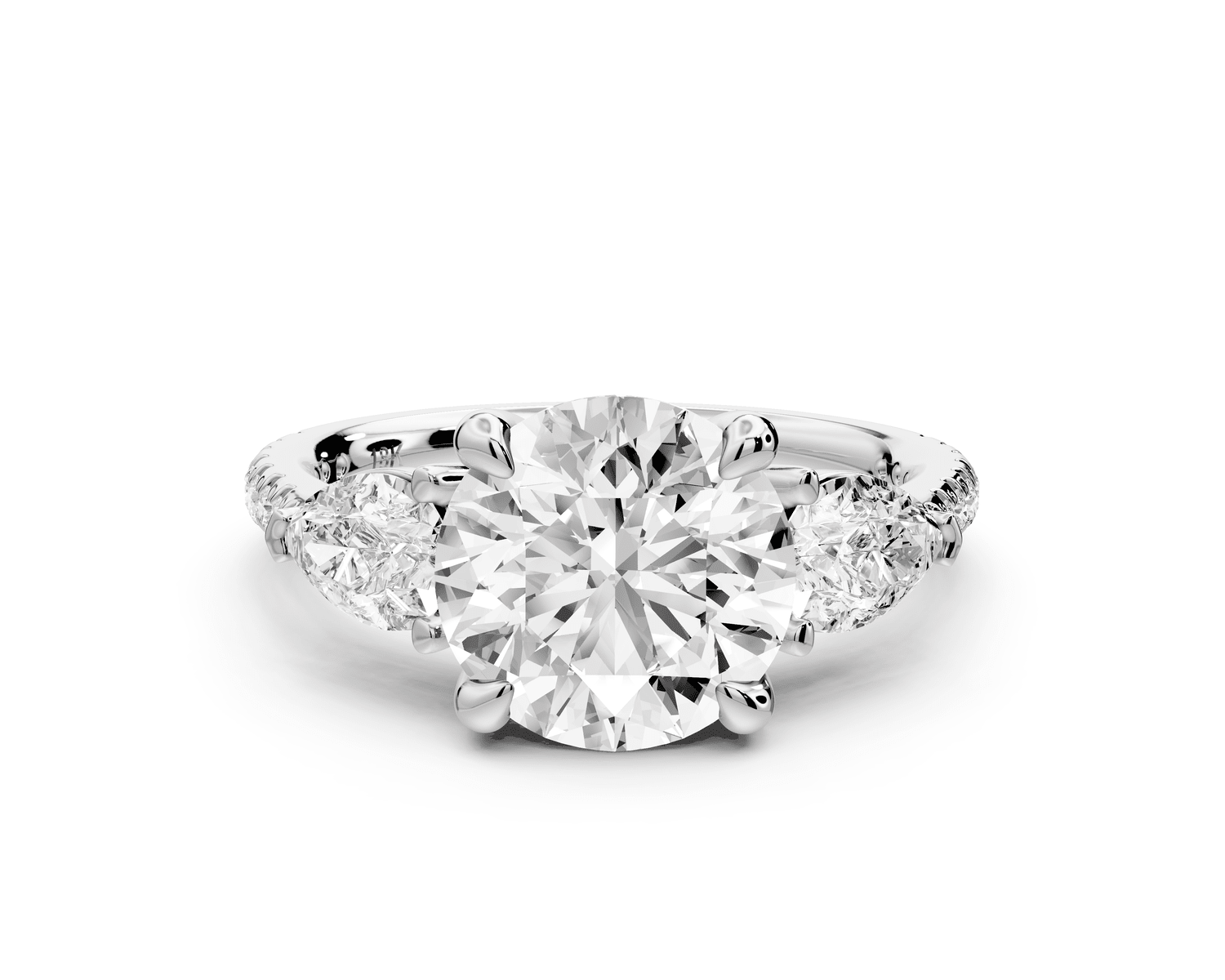 Alma - 2ct 18k white gold round center stone with two pear shaped diamonds and pavé. Three stone oval and pear engagment ring with Pavé - Mr. Alex Jewelry