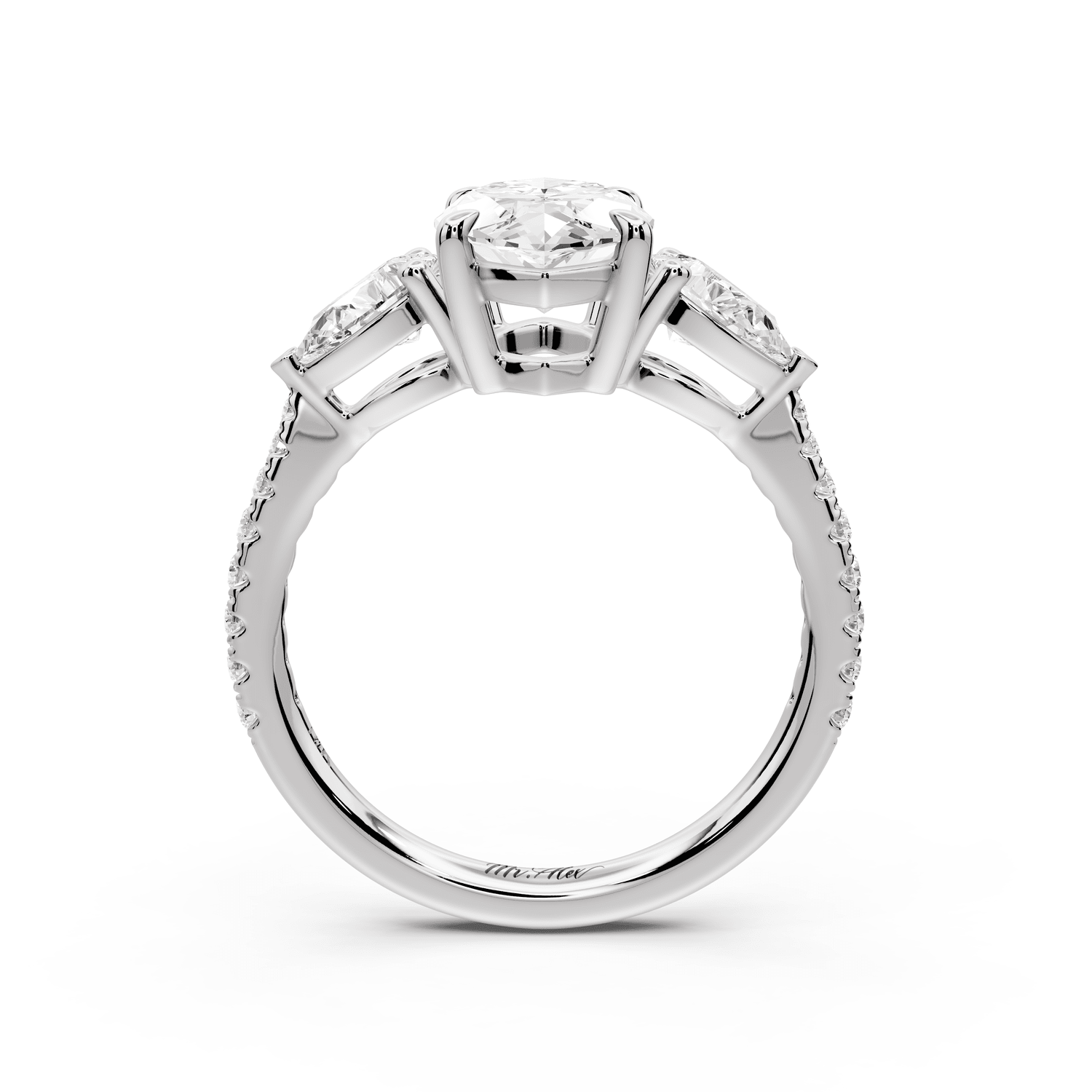 Alma - 2ct platinum marquise center stone with two pear shaped diamonds and pavé. Three stone oval and pear engagement ring with Pavé - Mr. Alex Jewelry