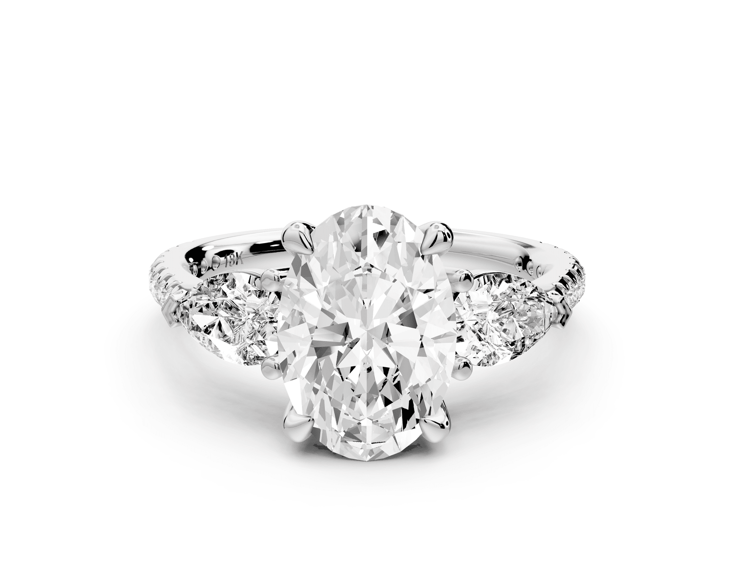 Alma - 2ct platinum oval center stone with two pear shaped diamonds and pavé. Three stone oval and pear Engagement ring with Pavé - Mr. Alex Jewelry