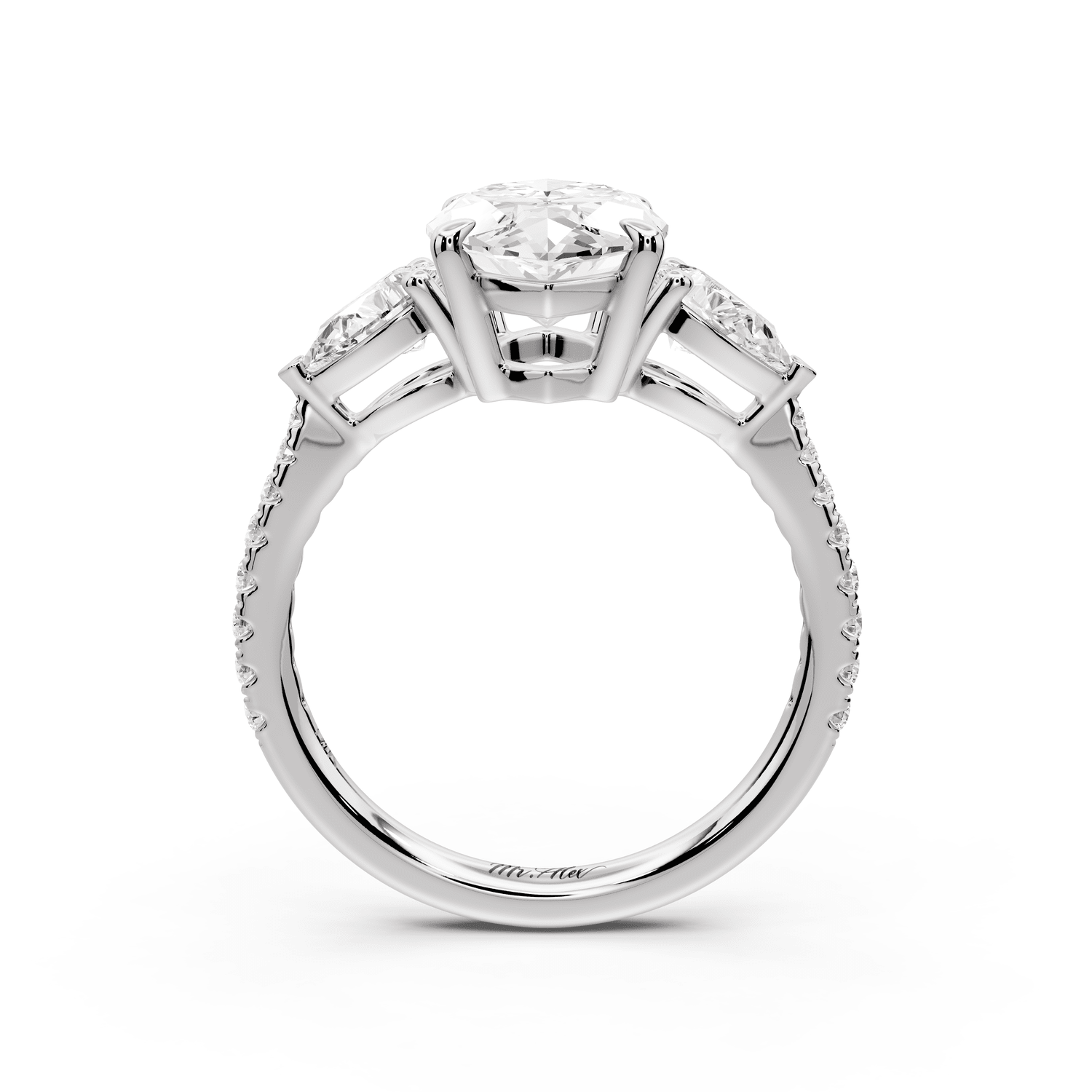 Alma - 3ct 14k white gold marquise center stone with two pear shaped diamonds and pavé. Three stone oval and pear engagement ring with Pavé - Mr. Alex Jewelry