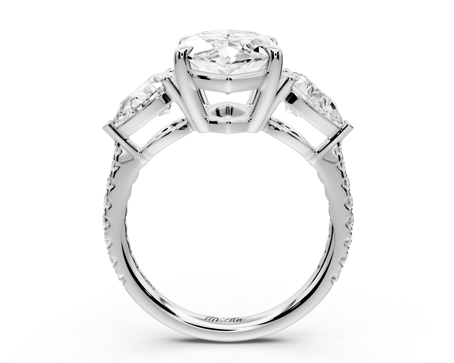 Alma - 4ct 14k white gold marquise center stone with two pear shaped diamonds and pavé. Three stone oval and pear engagement ring with Pavé - Mr. Alex Jewelry