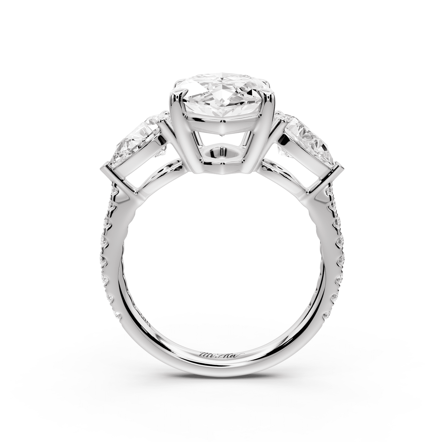 Alma - 4ct 14k white gold marquise center stone with two pear shaped diamonds and pavé. Three stone oval and pear engagement ring with Pavé - Mr. Alex Jewelry