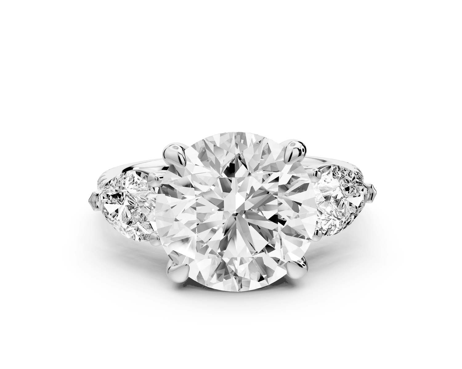 Alma - 4ct 14k white gold round center stone with two pear shaped diamonds and pavé. Three stone oval and pear engagment ring with Pavé - Mr. Alex Jewelry
