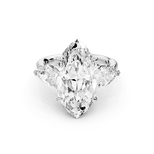 Alma - 5ct 14k white gold marquise center stone with two pear shaped diamonds and pavé. Three stone oval and pear engagement ring with Pavé - Mr. Alex Jewelry