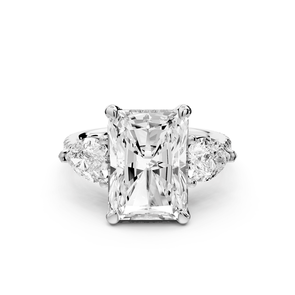 Alma - 5ct 14k white gold radiant center stone with two pear shaped diamonds and pavé. Three stone oval and pear engagement ring with Pavé - Mr. Alex Jewelry