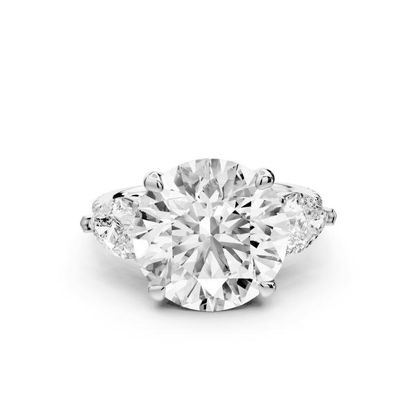 Alma - 5ct platinum round center stone with two pear shaped diamonds and pavé. Three stone oval and pear engagment ring with Pavé - Mr. Alex Jewelry