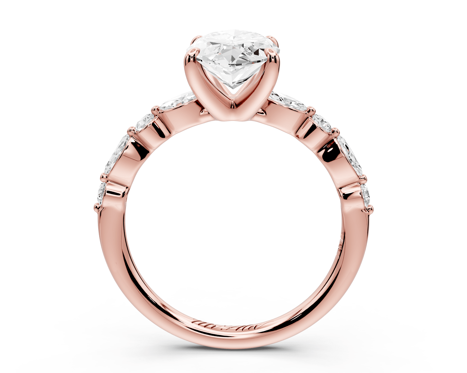 Amalia - 2ct 14k rose gold marquise Round Diamond with Alternating 8 - Stone Marquise and Round Diamond Band Engagement Ring - Mr. Alex Jewelry