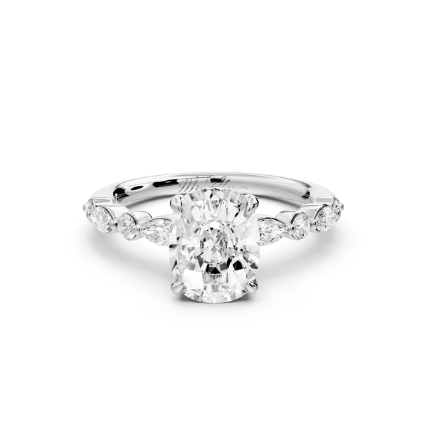 Amalia - 2ct 14k white gold ecushion Round Diamond with Alternating 8 - Stone Marquise and Round Diamond Band Engagement Ring - Mr. Alex Jewelry